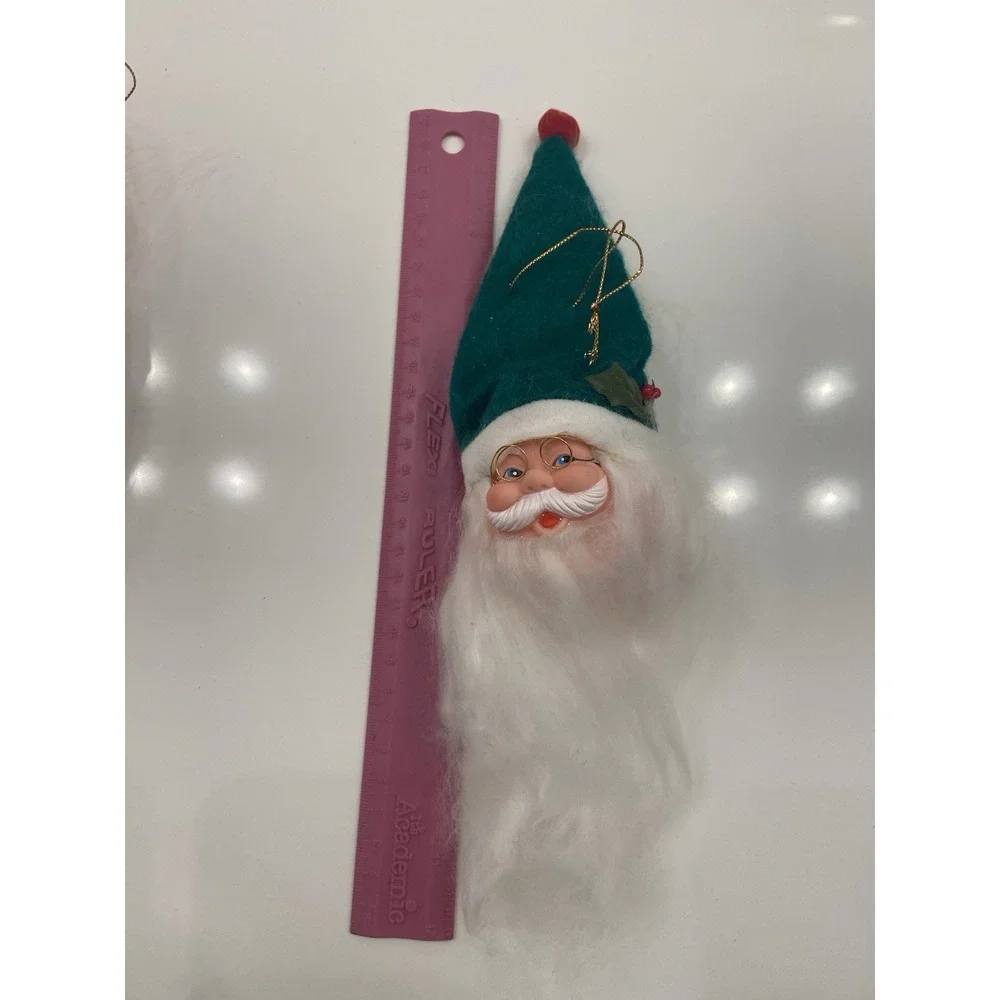Vintage Soft Furry Beard Jolly Santa Claus Doll Face Christmas Holiday Ornament
